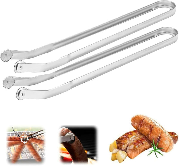 1-3X 39cm Sausage Turning Tongs Stainless Steel Barbecue BBQ Tongs Home Kitchen