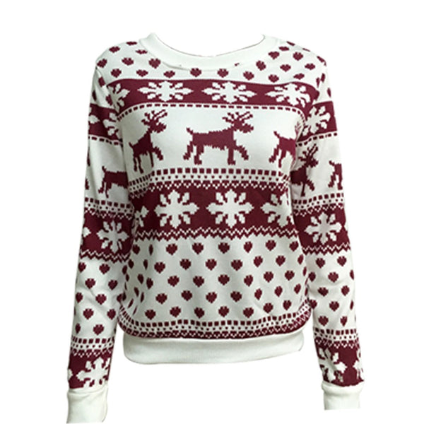 Burgundy and white reindeer print Christmas jumper