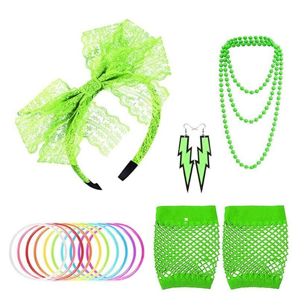 80s Neon Party Accessories Set – Retro Fancy Dress Costume Kit