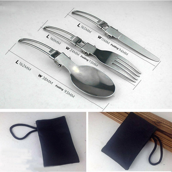 3pcs Stainless Foldable Knife Spoon Fork Travel Camping Picnic Folding Utensil