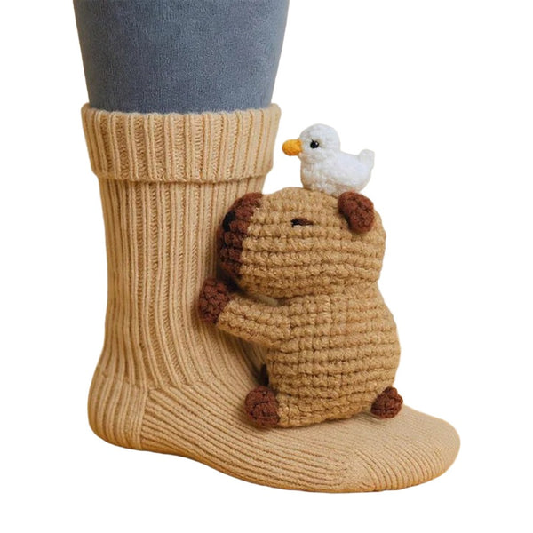 Animal socks - 3D knitted slipper socks with an animal hugging the ankle, five designs
