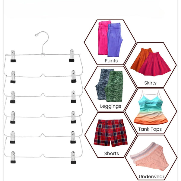 2PCS 6 Tier Skirt Hangers with Clips Multi Layer Pants Hangers Space Saving Closet Organiser