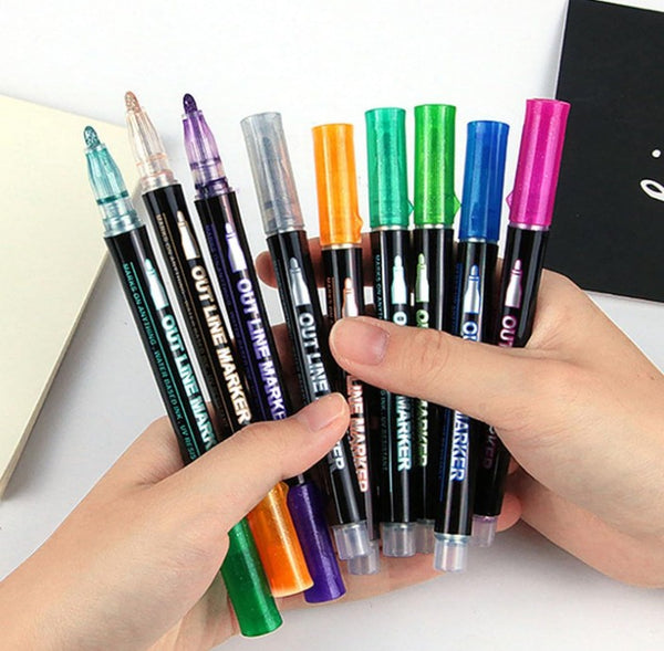 12/24/48PCS Graffiti Pen Xmas Gifts Metallic Outline Pens Coloring Lightstick