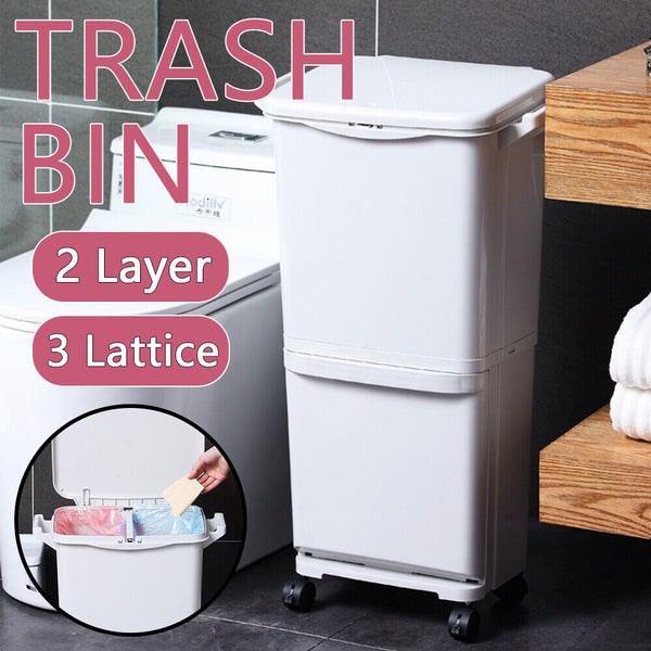 45L Kitchen Bin Waste Sorting Trash Bins 3 Lid Garbage Recycling Wheels Dustbin