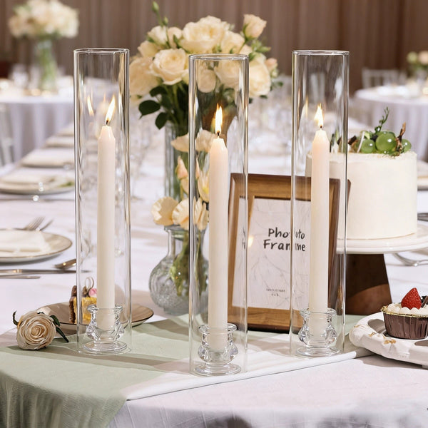 6pcs Crystal Glass Candle Holders | Clear Glass Centerpiece Decoration for Weddings & Events