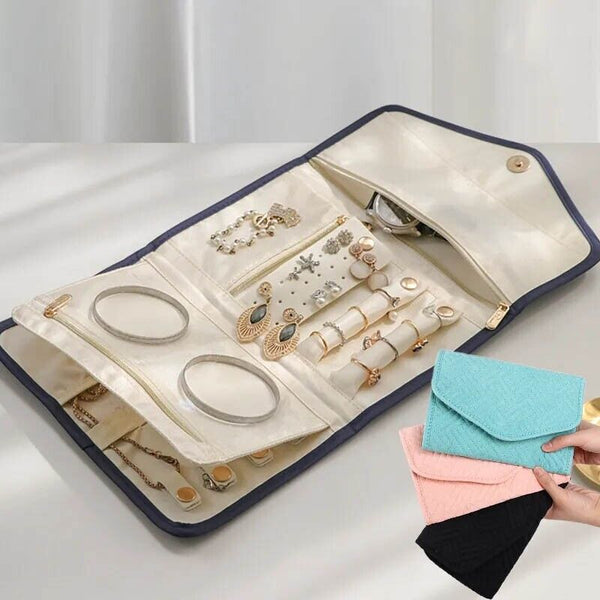 Travel Portable Jewelry Organizer Pouch Roll Foldable Jewelry Case Storage Bag