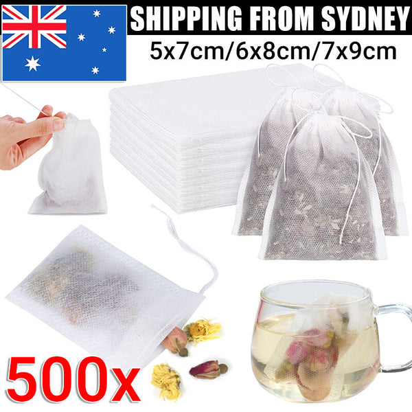 500X Empty Teabags String Heat Seal Filter Paper Herb Loose Tea Bags 3 Sizes AU