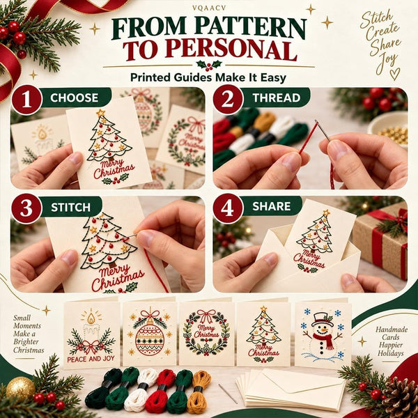 6PCS DIY Hand Embroidery Christmas Thread Cards Stitching Craft Kit