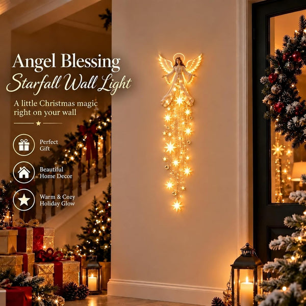 Angel Blessing Wall Light, Starglow Cascading Christmas Angel with Glowing Stars