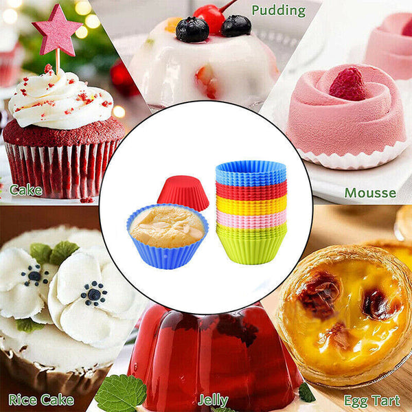 20x Round Cup Cake Silicone Baking Mould Cupcake Case DIY Bake Mold Muffin AU