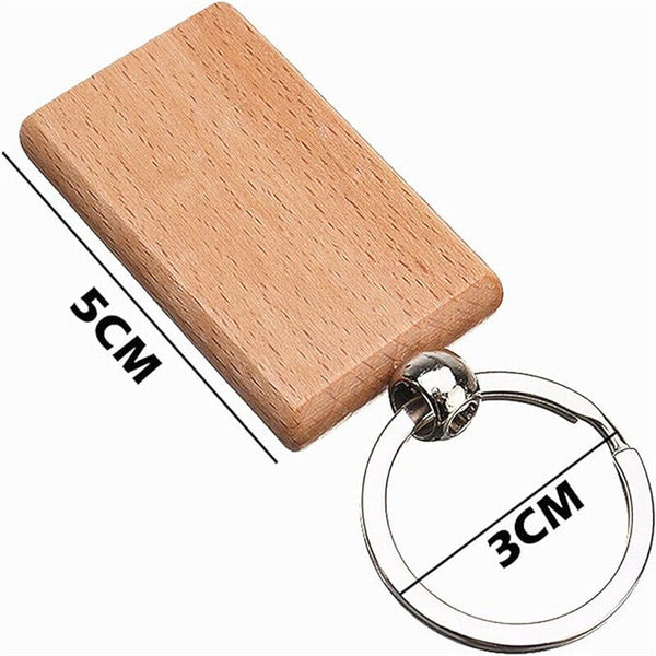 10Pcs Blank Rectangle Wooden Key Chain DIY Wood Keyrings Key Tags Friends Gifts