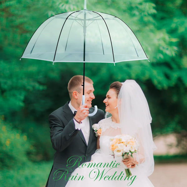 Up to 5 Clear Dome Umbrella Wedding Rain Transparent Parasol Handle Waterproof