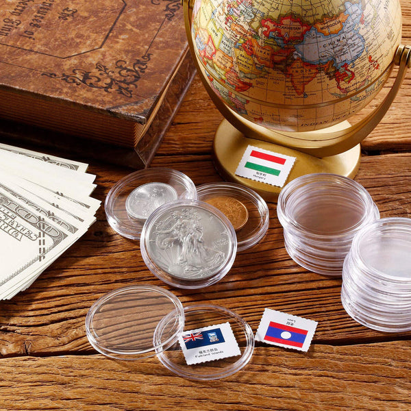 40X 40.8mm Coin Holder Capsules Box Storage Clear Round Display Coin Cases Round