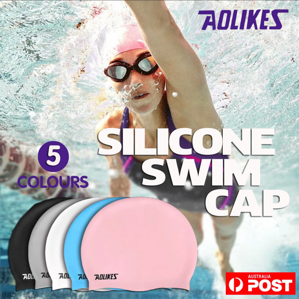 Swimming Cap Waterproof Silicone Swim Pool Hat For Adult Men Long Hair Women AU