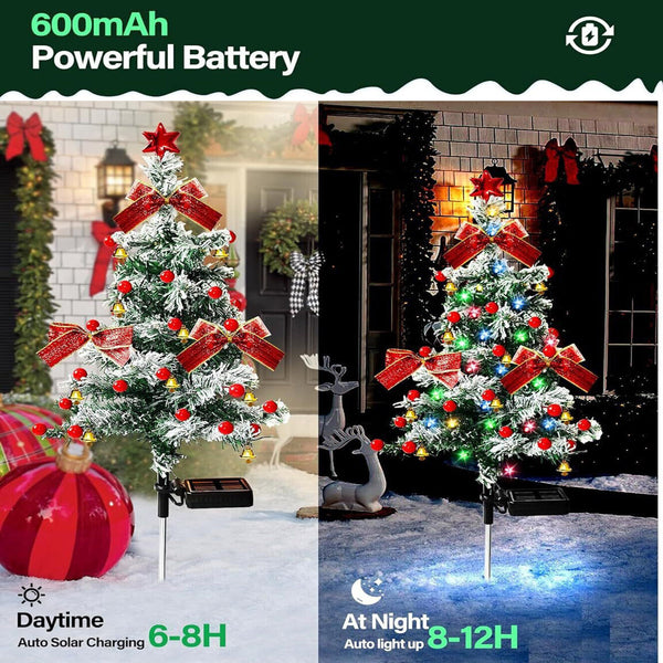 LED Christmas Tree Solar Lights Light Stake Outdoor Path Garden Lamp Xmas Decor