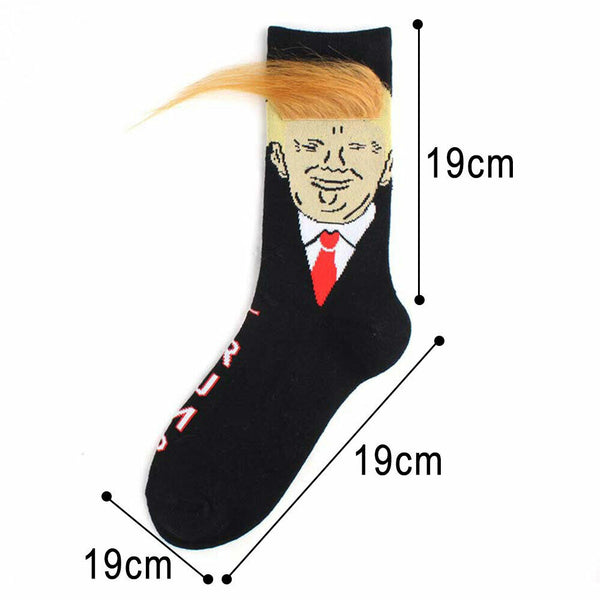 1 Pair with 3D Fake Hair Style President Donald Trump Soft Crew Socks Novelty