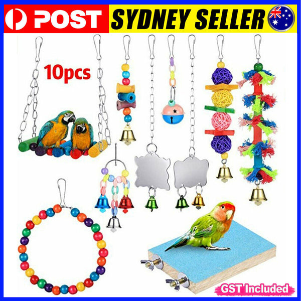 10pcs Parrot Hanging Swing Bird Cage Toys Parakeet Cockatiel Budgie Harness Toys