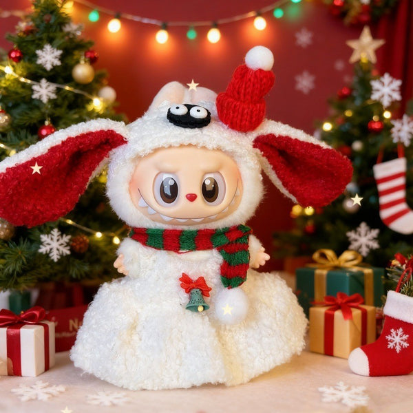 White bunny hood and scarf Christmas doll outfit