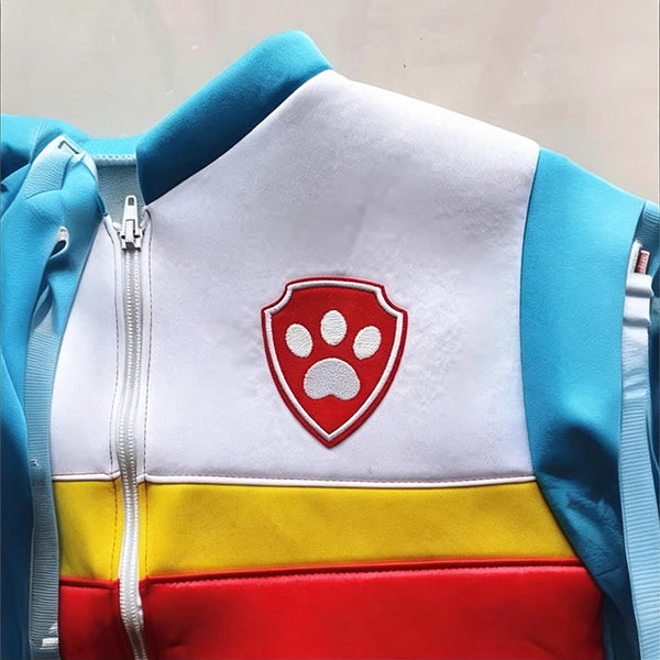 Paw Patrol Ryder vest zipper and paw badge close-up detail