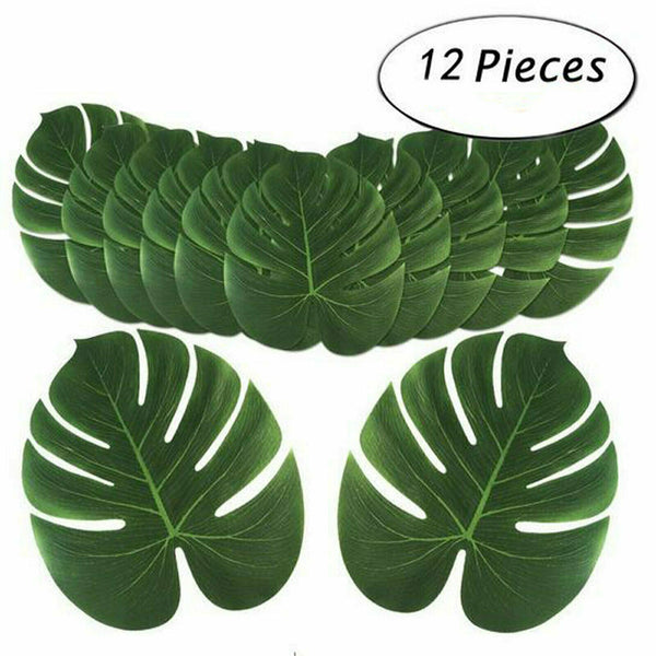 12x Large Tropical Hawaiian Artificial Palm Monstera Leaves Party Fake Luau Deco