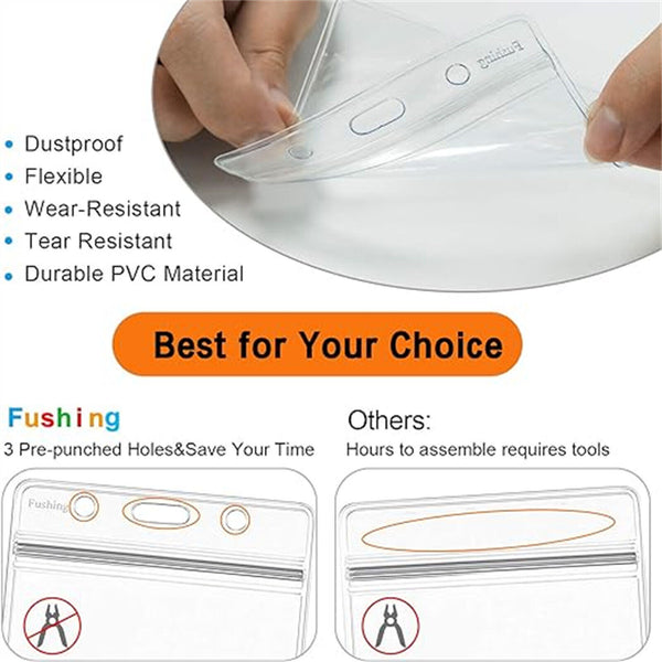 20x Plastic Clear ID Card Holder Badge Lanyard Work Business Pouch Security Clip