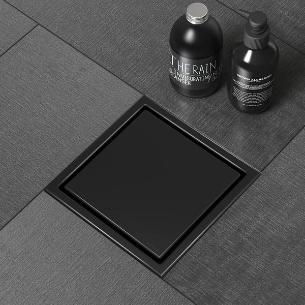 2X 100mm Tile Insert Square Smart Floor Grate Waste Drain Black Shower Bathroom