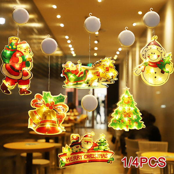 Xmas Suction Cup Window Hanging Lights Battery Operated Light Up Christmas Decor