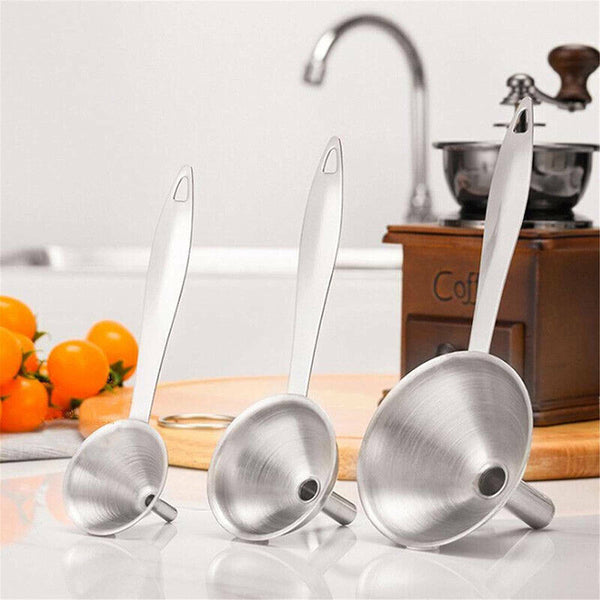 3Pcs Stainless Steel Specialist Funnel Hopper Filter Wide Mouth Canning Kitchen