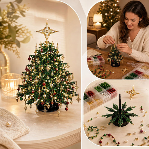 Beaded Christmas tree kit - finished star tree and branches being made