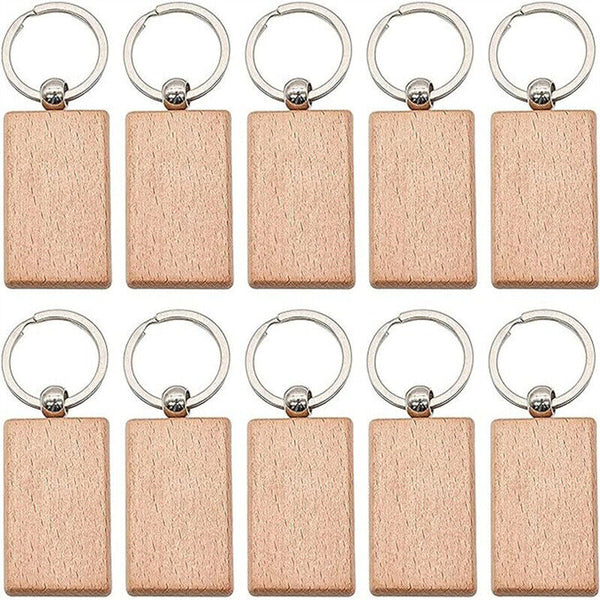 10PCS Plain Wooden Keyring Keychain Wood Key Ring Chain Gift Bag Charm Tag DIY