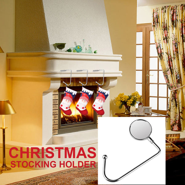 Christmas stocking holder on a fireplace mantel with stockings
