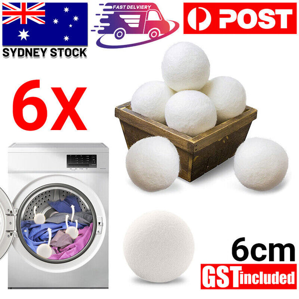 6x Reusable Wool Dryer Balls Drying Fabric Softner Clothes Wrinkles Reduce 6cm