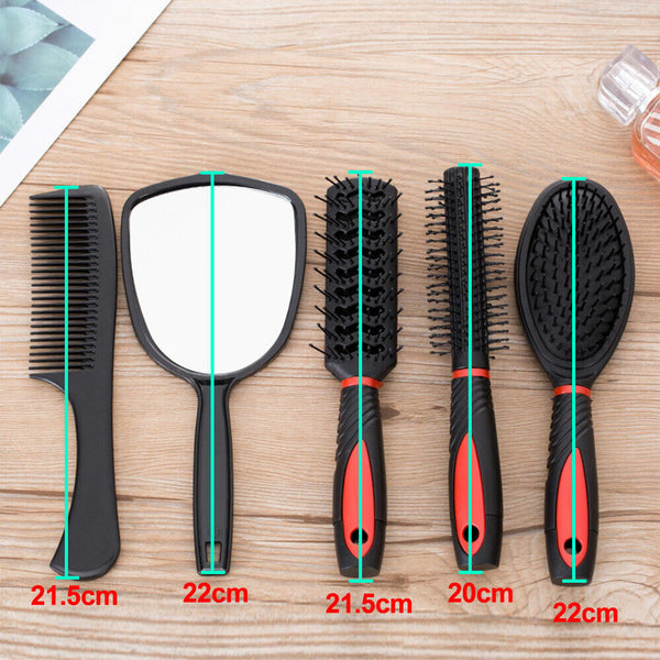 5Pcs Hold Anti-static Stand Kits Comb Brush Massage Women Ladies Sets Mirror