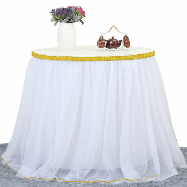 White Tulle Tutu Table Skirt Cloth Weeding Birthday Baby Shower Party 275cmx80cm