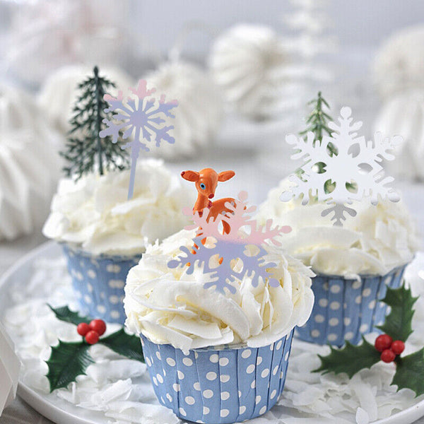 4pcs Snowflake Cake Toppers Acrylic Christmas Party Cupcake Decorations AU stock