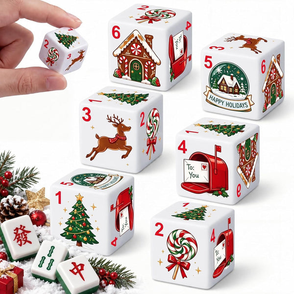 6Pcs Christmas Mahjong Dice, 25mm Acrylic Game Dice