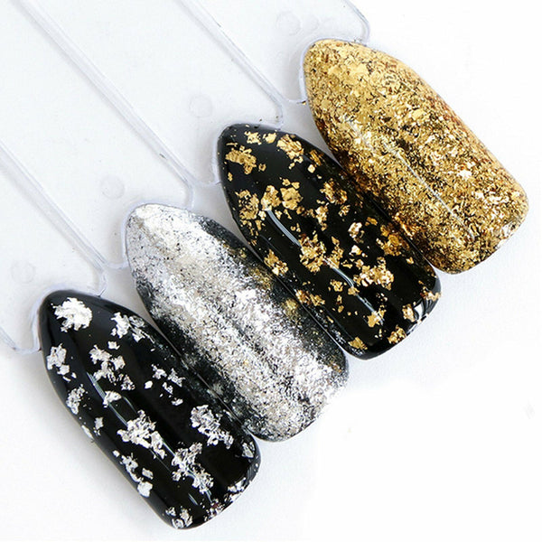 UP 24PCS Gold Silver Foil Flakes Leaf Wrap Nail Art Acrylic Gel Polish Nail Art