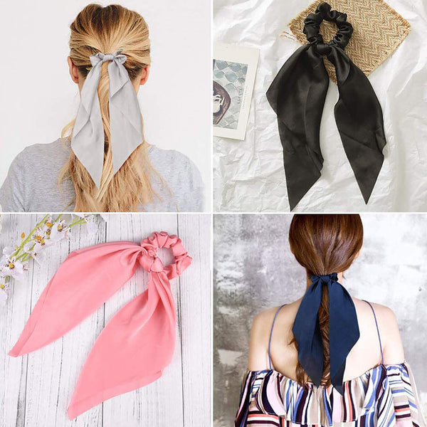 Boho Silk Bowknot Flower Elastic Hair Scarf Scrunchies Women Hair Bands Rope Tie