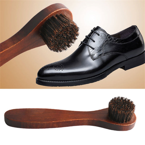 4PCS Horsehair Shoe Brush Wood Handle Leather Boots Daubers Applicators Cleaning