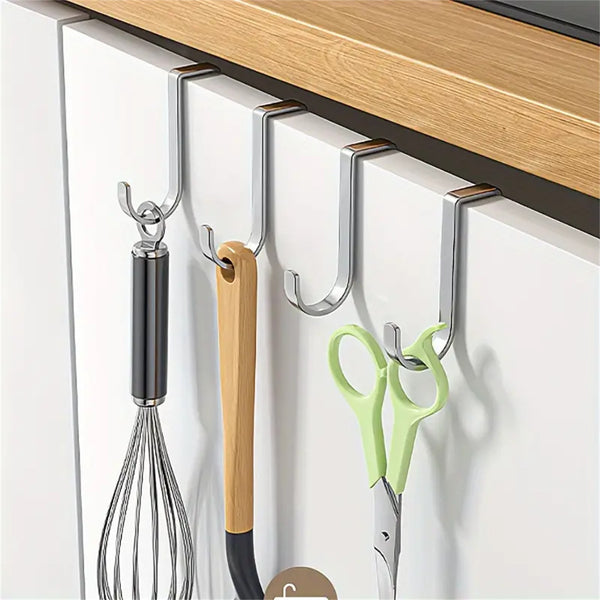 10 Pack Over Cabinet Door Hooks – Stainless Steel Double Hooks for Drawer, Closet, Fence and Storage