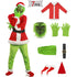 7 piece adult Christmas costume with smooth green pants and realistic latex mask