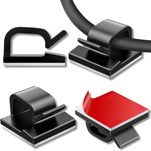 50pcs Black Adhesive Cable Clips | Wire Management Cord Holder Organizer