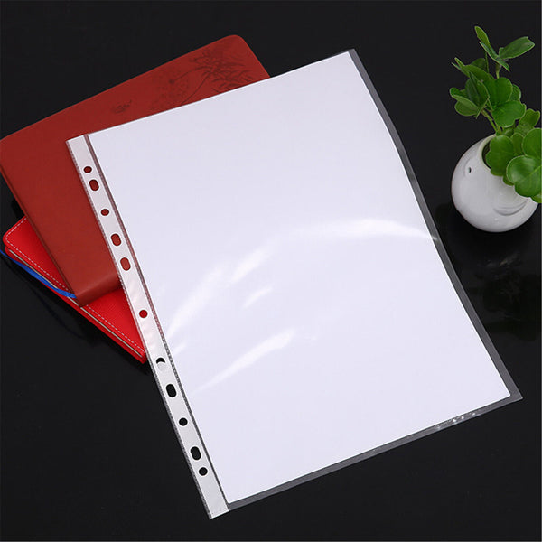 100pcs A4 Clear Plastic Punched Pockets Folders Filing Sleeves Document Files AU