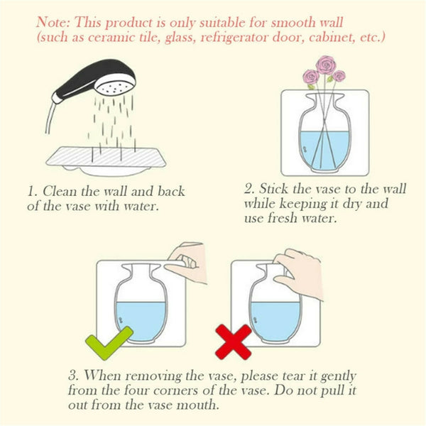 8PCS Silicone Wall Vase Stickers Reusable Flower Holder Window Wall Decor