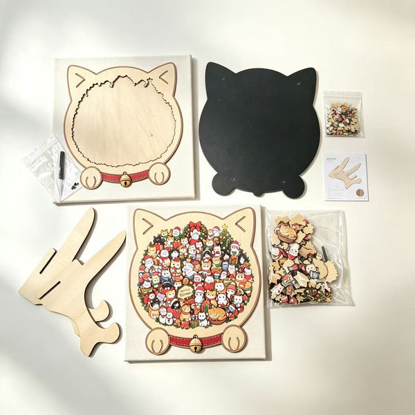 Christmas Cat Wooden Jigsaw Puzzle 135Pcs Morandi Coloured Kids Brain Teaser