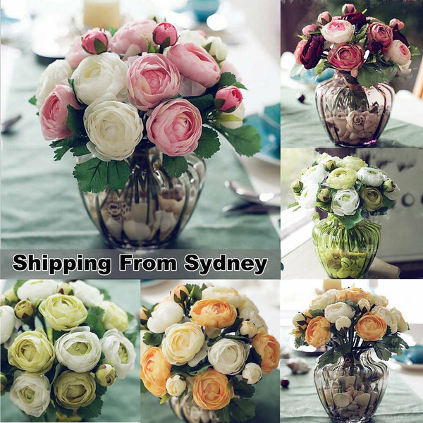 10 Heads Artificial Flowers Silk Peony Bouquet Rose Wedding Home Party Decor AU