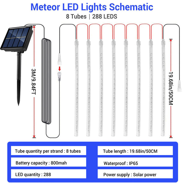 LED Solar Lights Meteor Shower Rain Christmas Tree String Lights Garden Outdoor