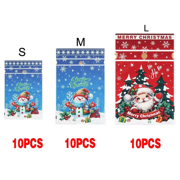Mixed size pack E: 10 small Snowman, 10 medium Snowman and 10 large Santa Christmas gift bags