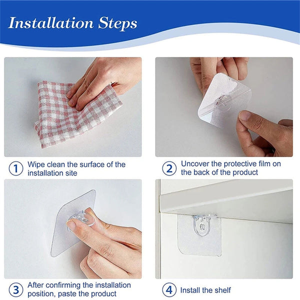 40PCS Plastic Self Adhesive Shelf Bracket Support Rack Closet Wall Clips Hanger