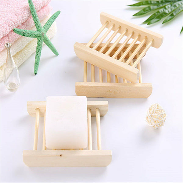 10-50X Natural Wooden Bamboo Soap Dish Tray Holder Storage Soap Rack Soap Dish